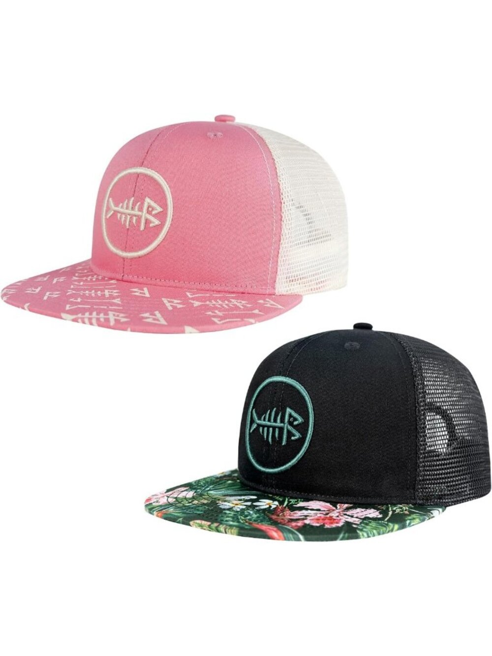 2 Pack Adjustable Flat Brim Trucker Caps - Snapback Mesh Hats for Fishing